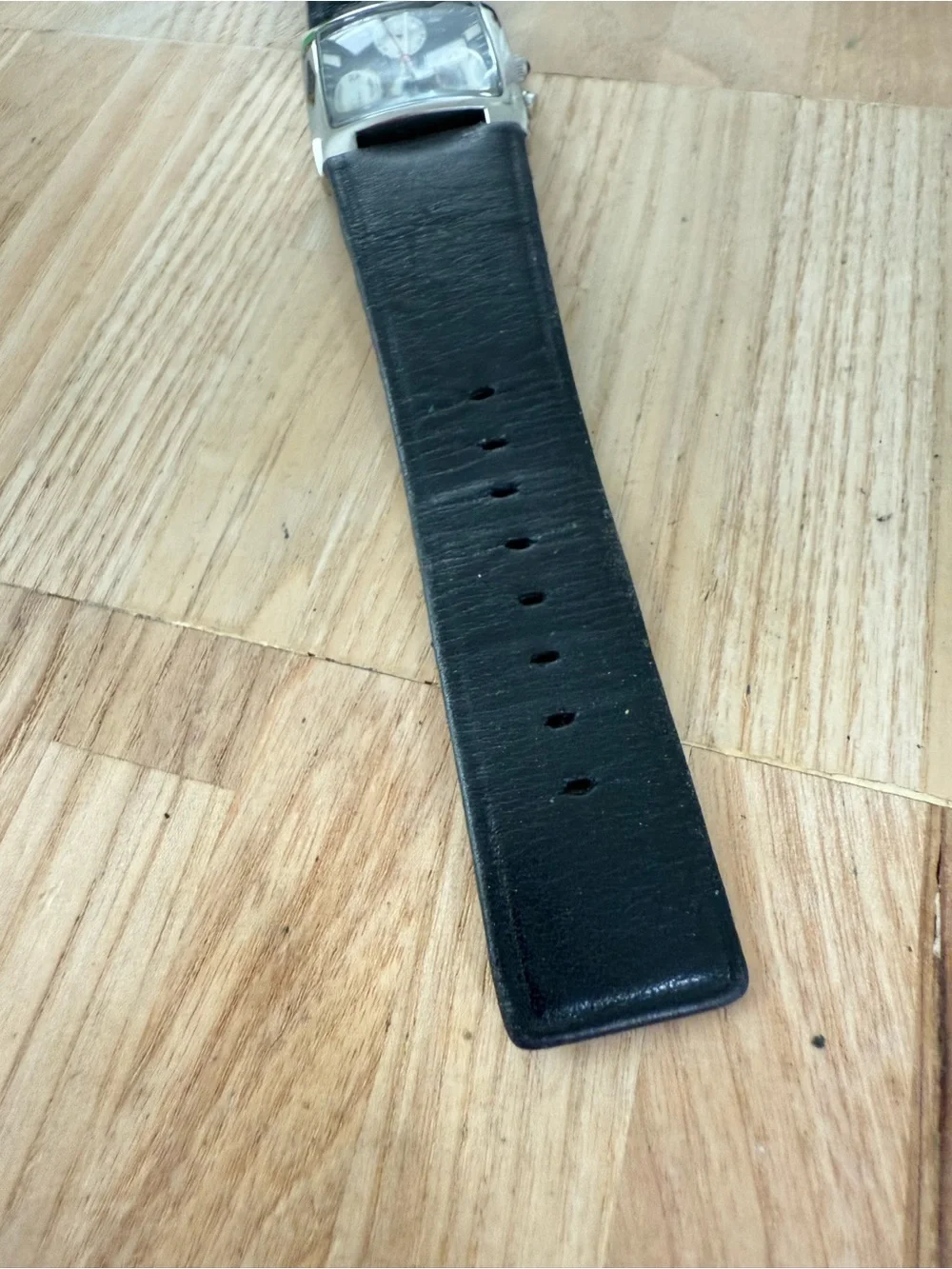 Anne Klein New York ladies black rectangular leather watch NEW BATTERY